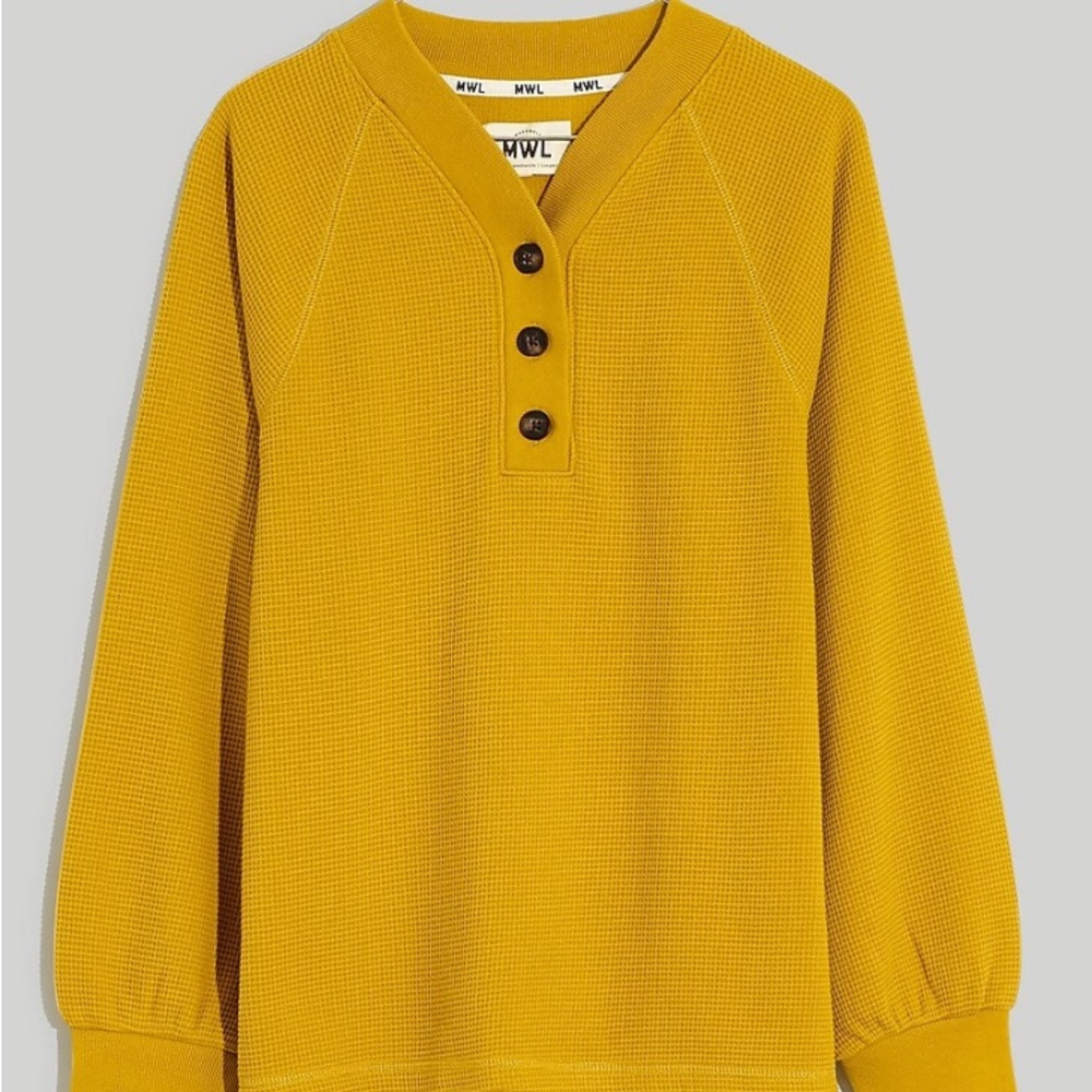 MWL Madewell Textured Waffle V-Neck Henley Sweatshirt